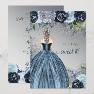 Silver Blue Sparkle Dress Sweet 16 birthday  Invitation