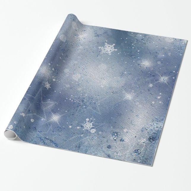 Silver blue stars wrapping paper (Unrolled)