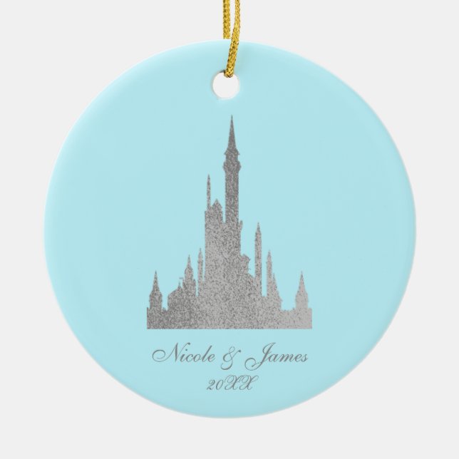 Silver & Blue Storybook Princess Personalised Ceramic Tree Decoration (Front)