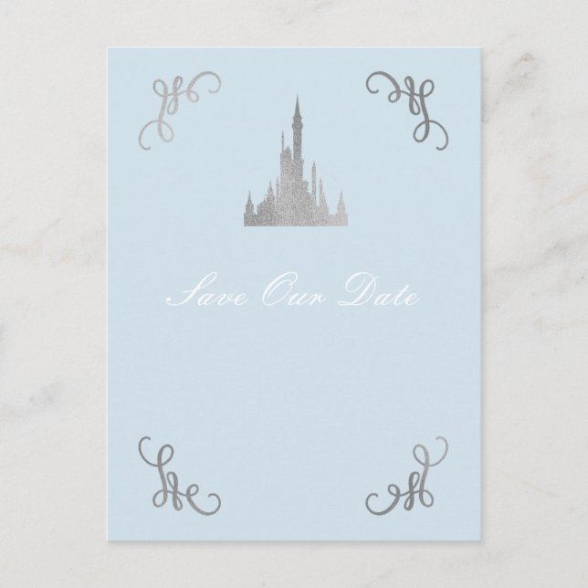 Silver & Blue Storybook Princess Save the Date Postcard (Front)