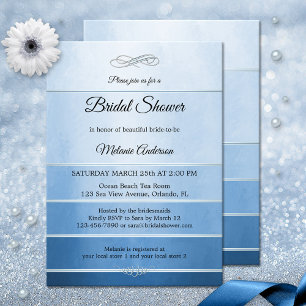 Silver Blue Striped Tone on Tone Bridal Shower Invitation