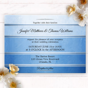 Silver Blue Striped Tone on Tone Wedding Invitation