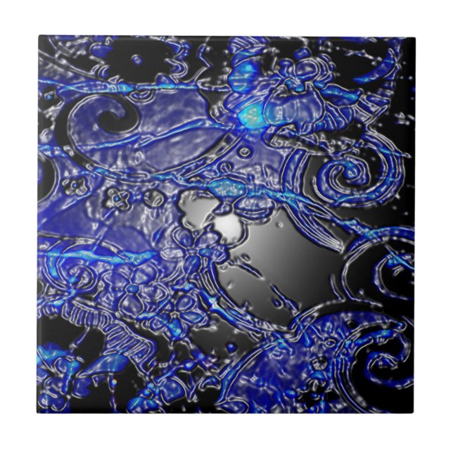 Silver Blue Swirl Abstract Tile (Front)