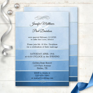 Silver Blue Tone on Tone Striped Post Wedding Invitation