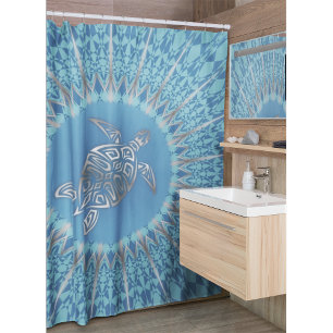 Silver Blue Turtle Animal Shower Curtain