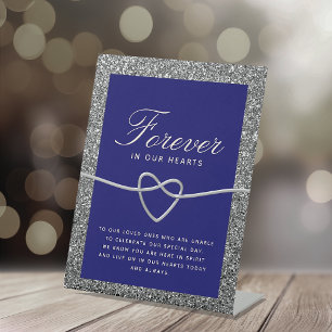 Silver Blue Wedding Memorial Table Pedestal Sign