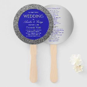 Silver Blue Wedding Program Hand Fan