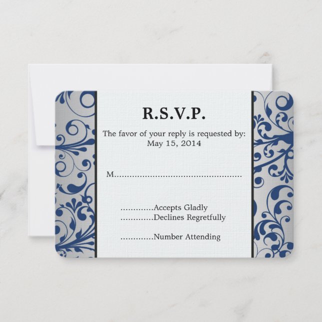 Silver Blue Wedding RSVP (Front)