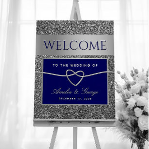 Silver Blue Wedding Welcome Poster