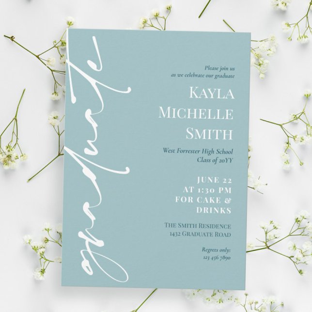Silver Blue White Typography Graduation Party Invitation (Creator Uploaded)