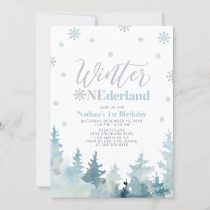 Silver & Blue Winter onederland 1st birthday party Invitation