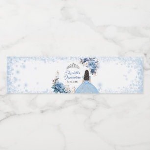 Silver Blue Winter Snowflake Quince Water Bottle Label