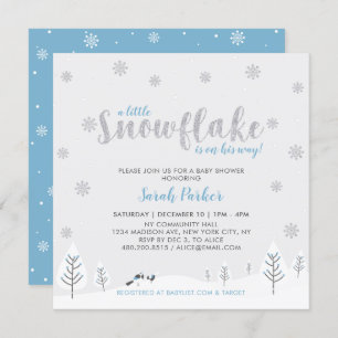 Silver & Blue Winter Wonderland Boy Baby Shower Invitation