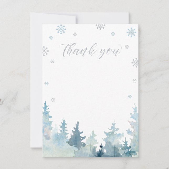 Silver & Blue Winter Wonderland Thank You Card (Front)