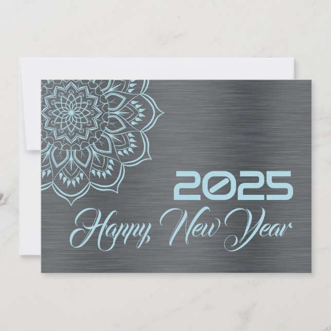 Silver blue wish card New Year with mandala (Front)