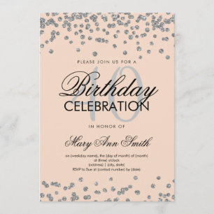 Silver Blush 40th Birthday Party Glitter Confetti Invitation