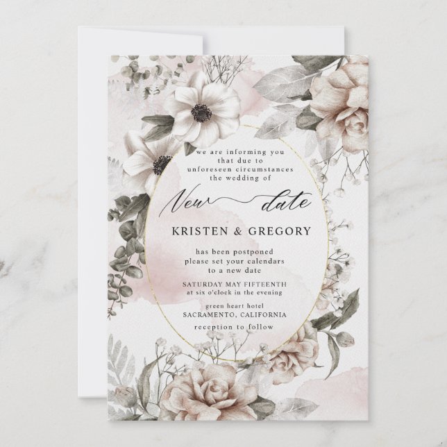 silver blush floral new wedding date Invitation (Front)