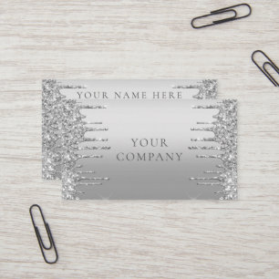 Silver Blush Glitter Sparkle Drips Modern Company Business Card