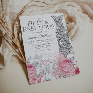 Silver & Blush Pink 50th Birthday Party Invitation