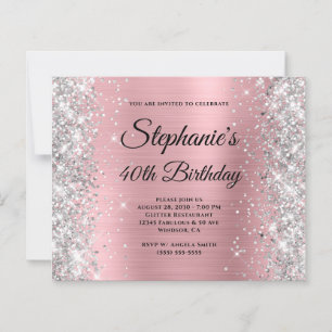 Silver Blush Pink Glam Monogram 40th Birthday