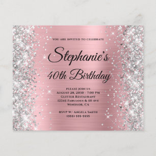 Silver Blush Pink Glam Monogram 40th Birthday Flyer