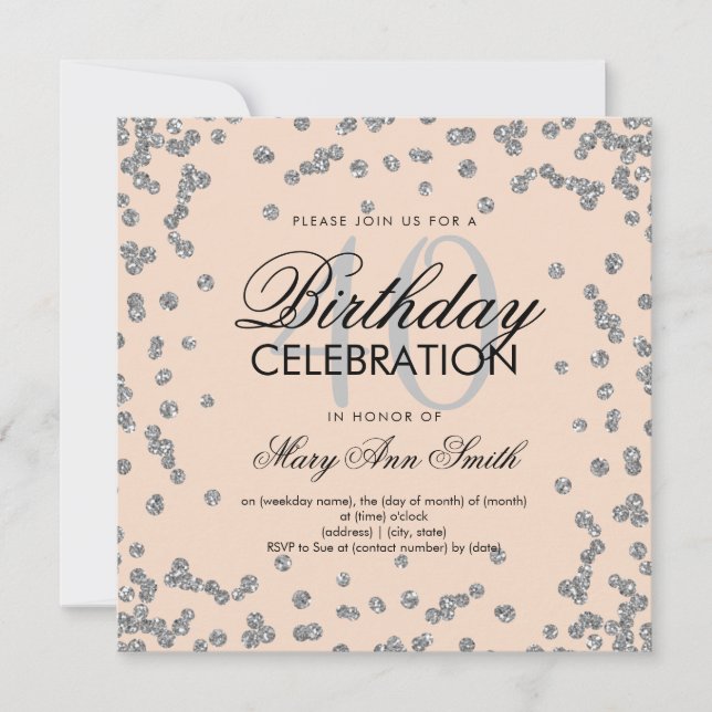 Silver Blush Pink Glitter Confetti 40th Birthday Invitation (Front)