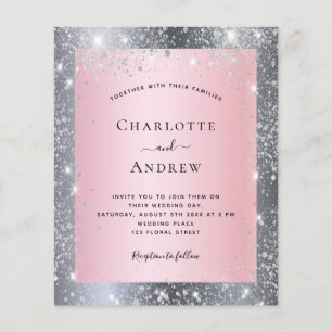 Silver blush pink glitter elegant wedding budget flyer