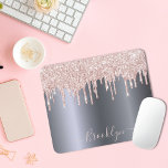 Silver blush pink glitter sparkle monogram mouse pad<br><div class="desc">An elegant, girly and glam mouse pad. A dark faux silver background. Decorated with blush pink sparkling faux glitter drips, paint dripping look. A bit of everyday luxury and bling. Personalise and add your name. The name is written with a modern hand lettered style script. Rose gold coloured letters. To...</div>