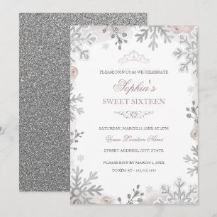 Silver Blush Winter Wonderland Sweet 16th Birthday Invitation