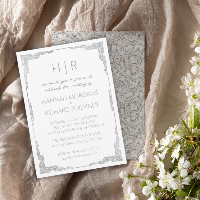 Silver Bohemian Lace Simple Wedding Invitation  (Creator Uploaded)