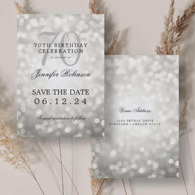 Silver Bokeh 70th Birthday Save the Date  Invitation (Silver Bokeh 70th Birthday Save the Date Invitation)
