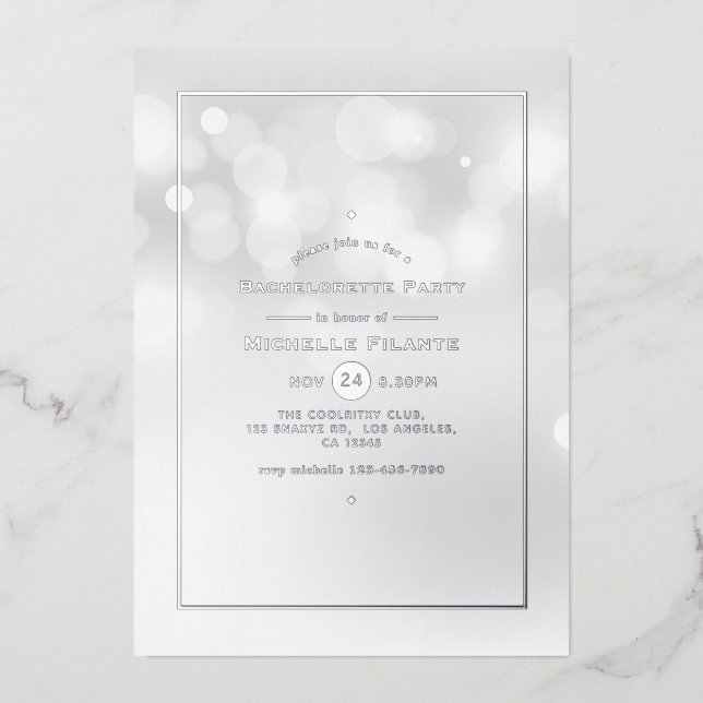 Silver Bokeh Bachelorette Party Foil Invitation (Front)