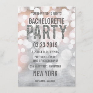 Silver Bokeh Glitter Bachelorette Party Invite