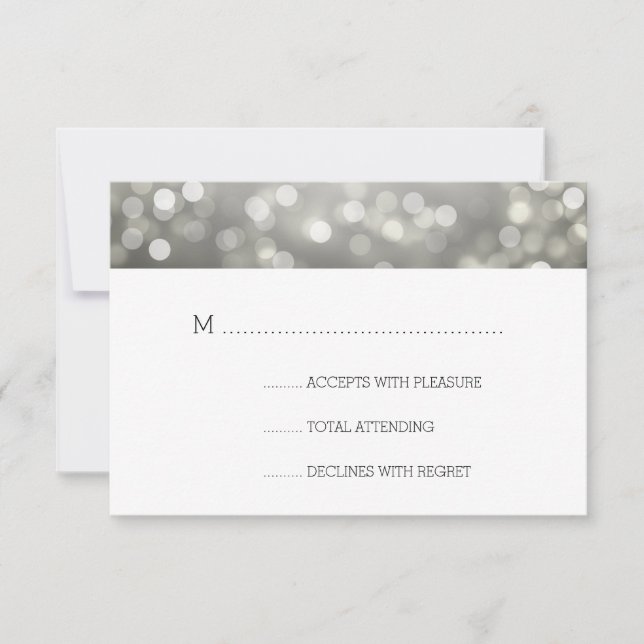 Silver Bokeh Lights Elegant Wedding RSVP (Front)