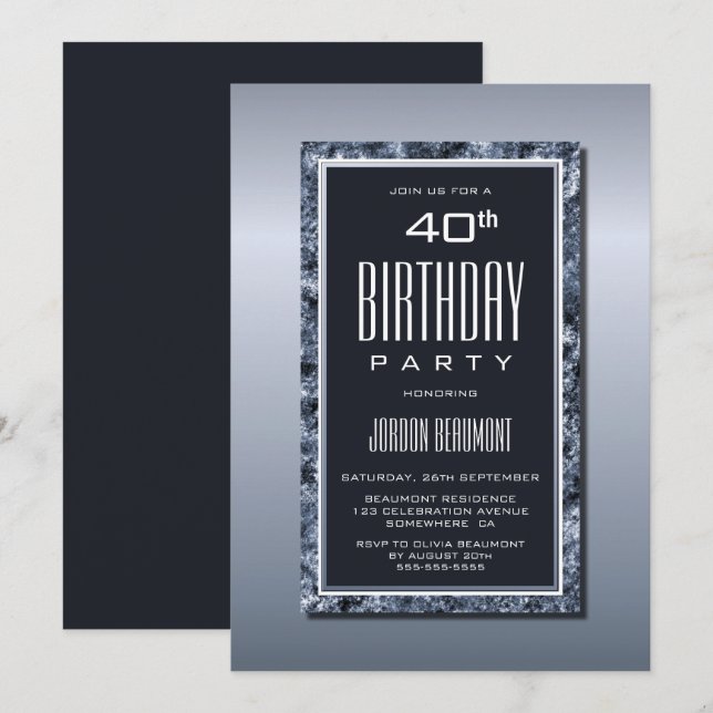 Silver Border 40th Birthday Party Invitation (Front/Back)