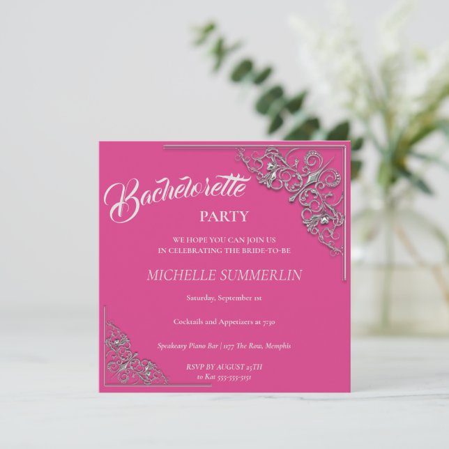 Silver Border Bachelorette Party Invitation (Standing Front)