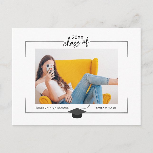 Silver Border Graduation Announcement Postcard (Front)