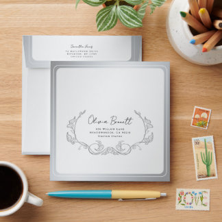 Silver Border Minimalist Wedding Envelope