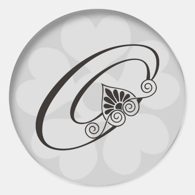 Silver Border Swirls Monogram O Classic Round Sticker (Front)
