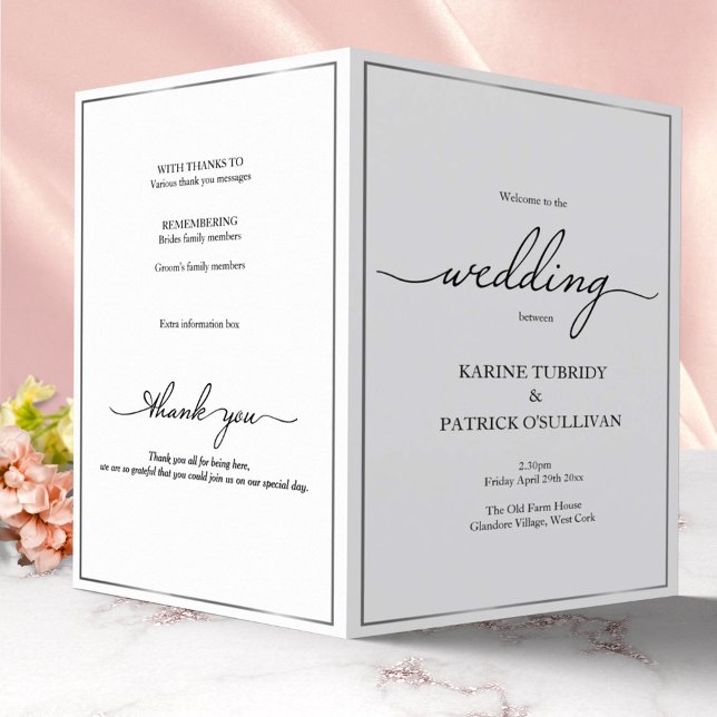 Silver border wedding program with elegant font (Creator Uploaded)