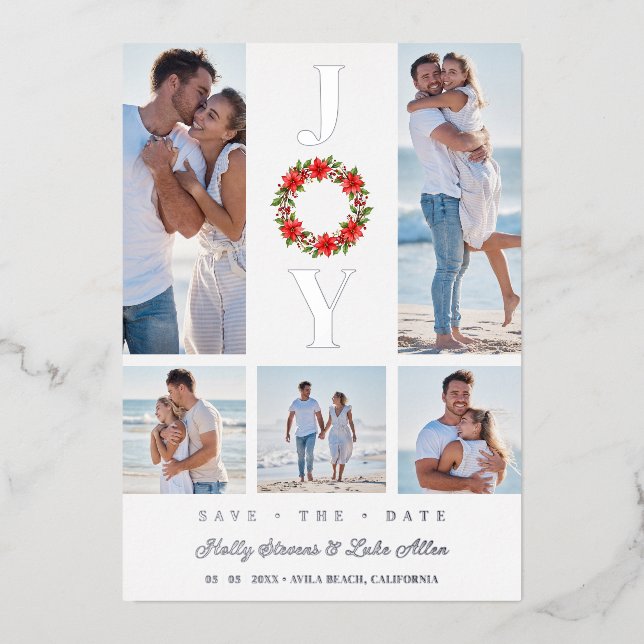 Silver Botanic Christmas Wreath Initials 5 Photos (Front)