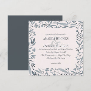 Silver Botanical   Floral wedding pink   Square   Invitation