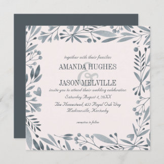 Silver Botanical | Floral wedding pink | Square | Invitation