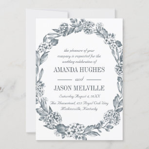 Silver Botanical Floral wreath wedding Invitation