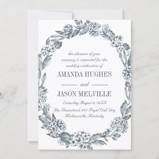 Silver Botanical | Floral wreath wedding Invitation