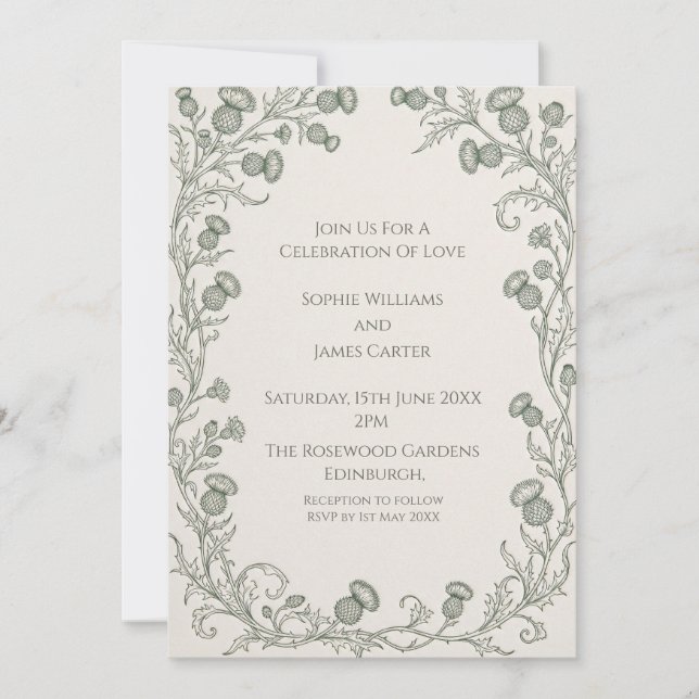 Silver Botanical Frame Wedding Invitation (Front)