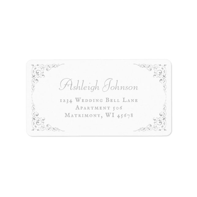 Silver Botanical Frame Wedding RSVP Return Address Label (Front)