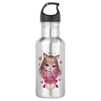 silver bottle with anime design