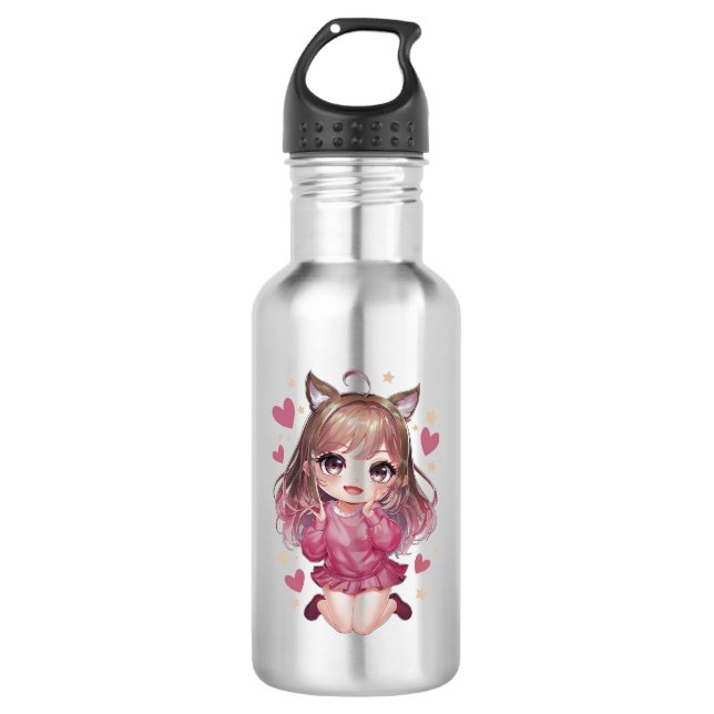 silver bottle with anime design (Front)