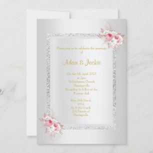 Silver Bouquet Glitter ELEGANT CLASSY WEDDING Invitation